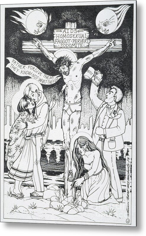 Aids Crucifixion Metal Print featuring the drawing AIDS Crucifixion by William Hart McNichols