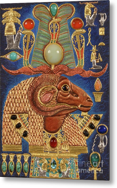 Ancient Metal Print featuring the mixed media Akem-Shield of Khnum-Ptah-Tatenen and the Egg of Creation by Ptahmassu Nofra-Uaa