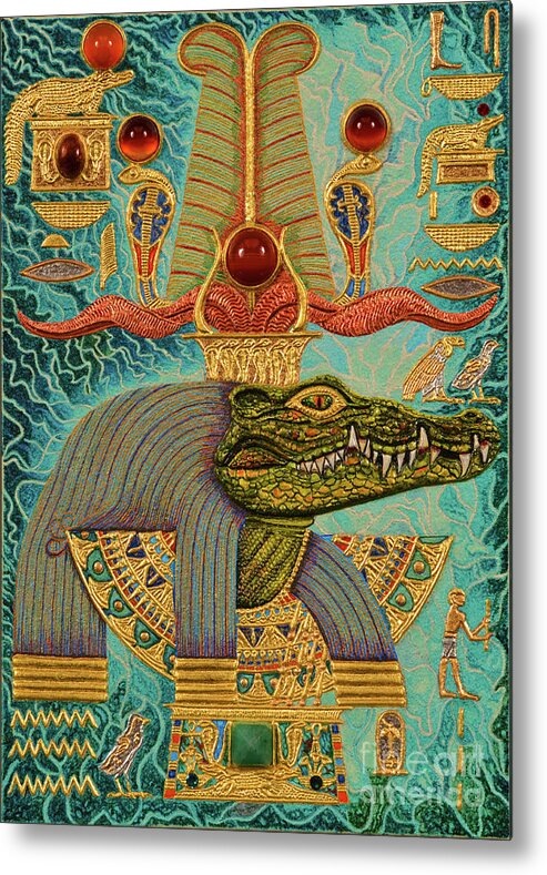 Ancient Metal Print featuring the mixed media Akem-Shield of Sobek-Ra Lord of Terror by Ptahmassu Nofra-Uaa