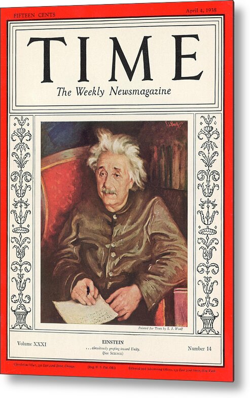 Albert Einstein Metal Print featuring the photograph Albert Einstein - 1938 by S J Woolf