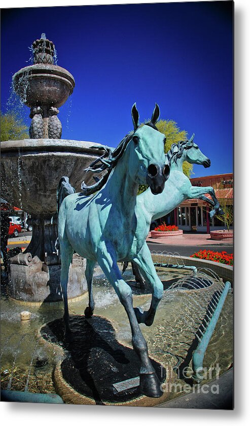 Arabian Horse Fountain Scottsdale Arizona Sculpture Metal Print featuring the photograph Arabian Horse Sculpture by Richard Gibb