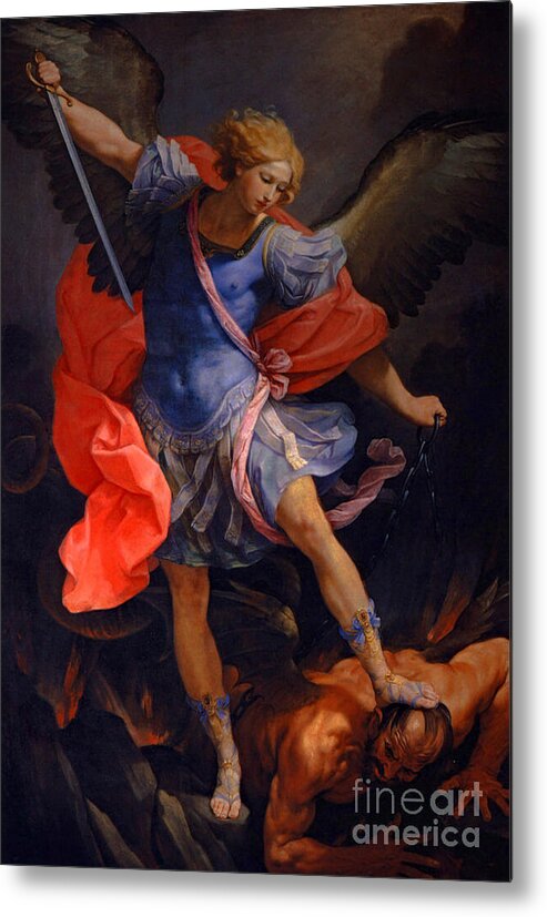 Angel Metal Print featuring the painting Archangel Michael Tramples Satan by Peter Ogden