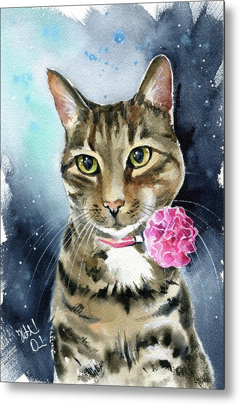 Cats Metal Print featuring the painting Auntie Sally Tabby Cat Painting by Dora Hathazi Mendes