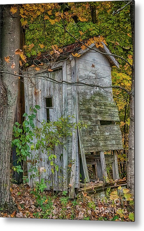 Autumn Metal Print featuring the photograph Autumn Outhouse by Janice Pariza
