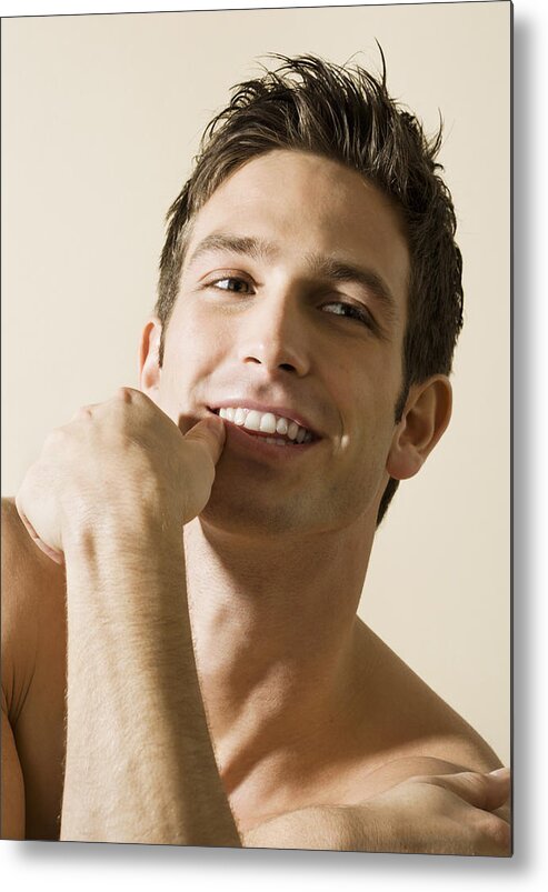 Handsome People Metal Print featuring the photograph Bare chested young man, smiling, portrait by Pando Hall