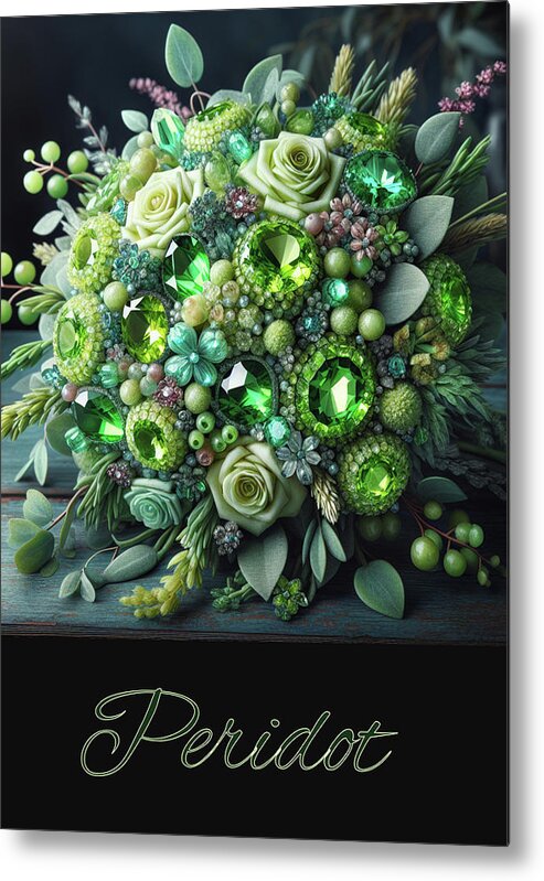 Birthstone Metal Print featuring the digital art Birthstone Bouquet - Peridot by Carol Crisafi