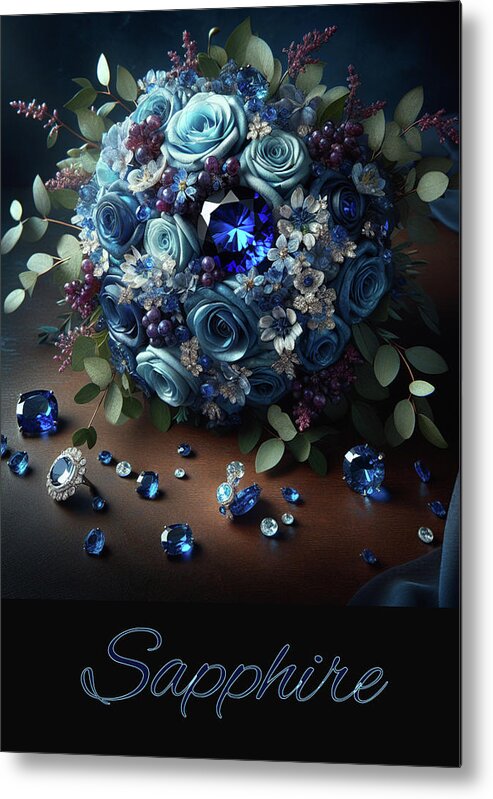 Flowers Metal Print featuring the digital art Birthstone Bouquet - Sapphire by Carol Crisafi