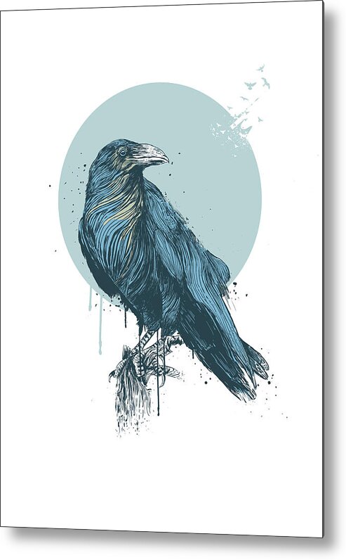 Birds Metal Print featuring the drawing Blue crow by Balazs Solti