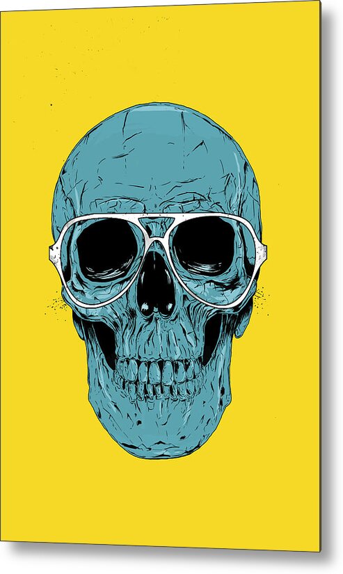 Skull Metal Print featuring the drawing Blue skull by Balazs Solti