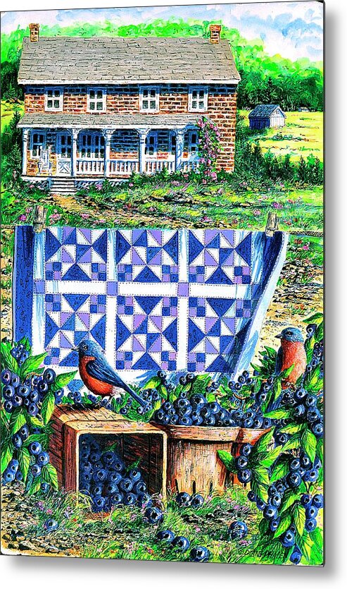 Blueberries Metal Print featuring the painting Bluebirds and Blueberries by Diane Phalen
