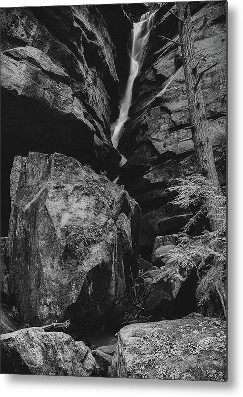 Broken Rock Falls Black And White Metal Print featuring the photograph Broken Rock Falls Ohio Black And White by Dan Sproul