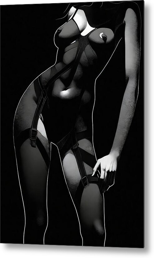 Figure Metal Print featuring the digital art BW Woman in Lingerie No.1 by My Head Cinema
