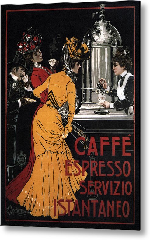 Cafe Metal Print featuring the mixed media Caffe Espresso Servizio Istantaneo - Vintage Advertising Poster by Studio Grafiikka