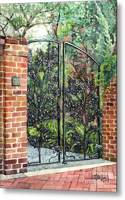 Savannah Metal Print featuring the painting Camellia Gate by Merana Cadorette