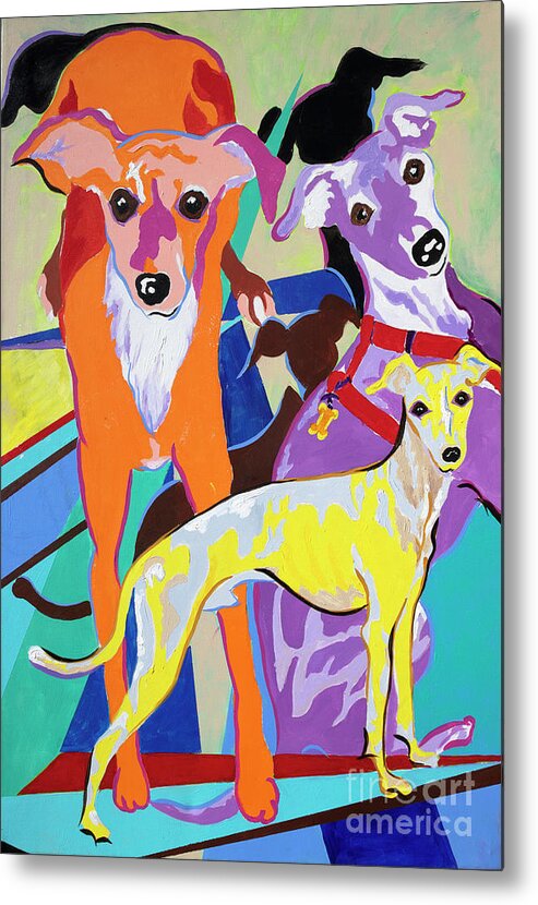 Greyhound Painting On Canvas Metal Print featuring the painting Cartoon Iggy by Jane Crabtree