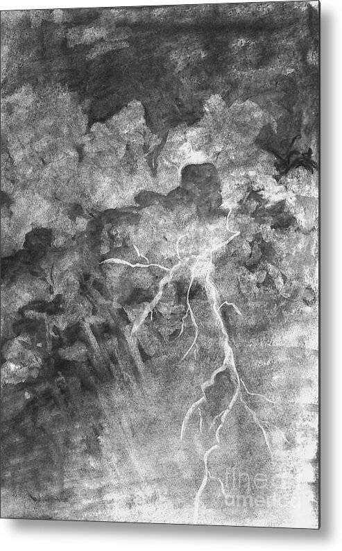 Thunderstorm Metal Print featuring the drawing Charcoal Lightning Strike by Expressions By Stephanie