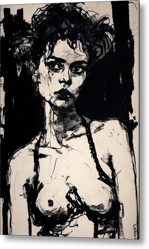 Charcoal Metal Print featuring the drawing Charcoal Nude by My Head Cinema