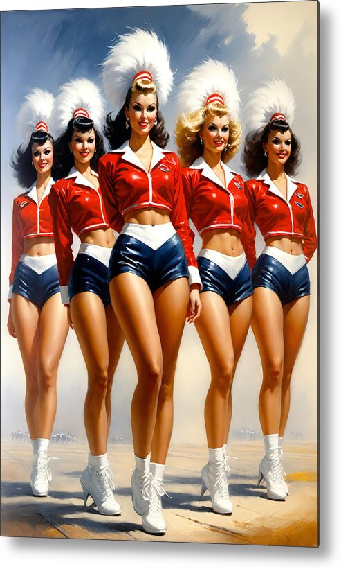 Feather Jewelry Metal Print featuring the painting Cheerleaders in Time No.2 by My Head Cinema