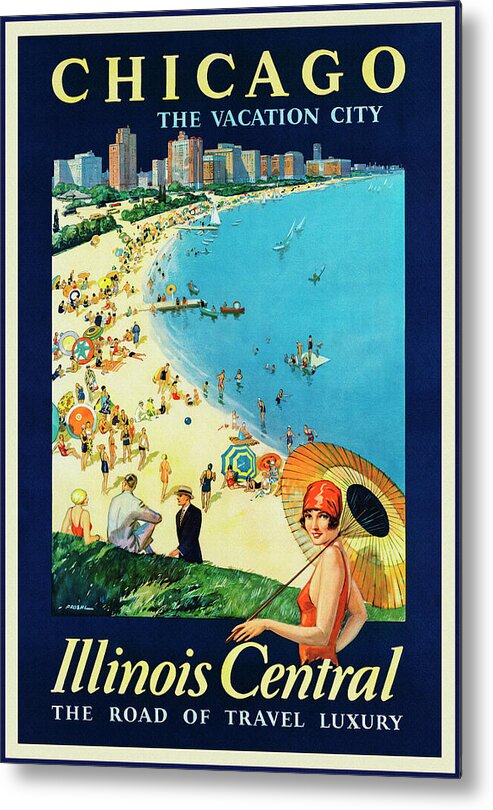 Chicago Metal Print featuring the photograph Chicago Illinois Vintage Retro Travel Poster by Carol Japp