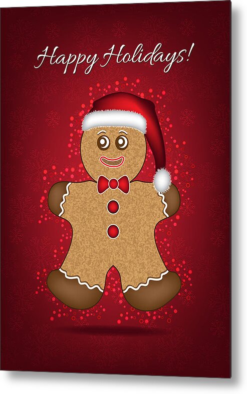 Gingerbread Man Metal Print featuring the digital art Christmas Gingerbread Man Card by Serena King