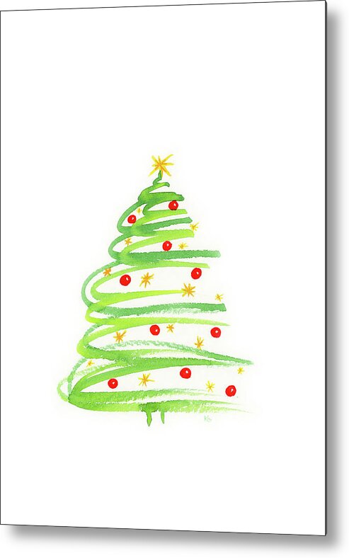 Christmas Metal Print featuring the painting Christmas tree with decoration by Karen Kaspar