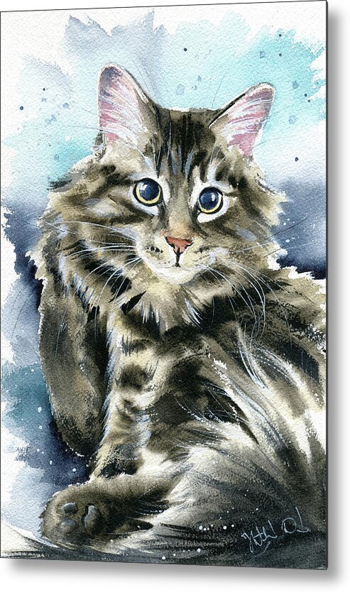 Cats Metal Print featuring the painting Clancy Fluffy Cat Painting by Dora Hathazi Mendes