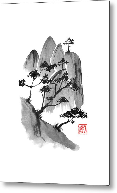 Cliff Metal Print featuring the drawing Cliff 02 by Pechane Sumie