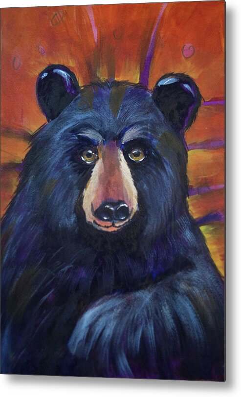 Stylized Black Bear Metal Print featuring the painting Colorful Black Bear by Jeanette Mahoney