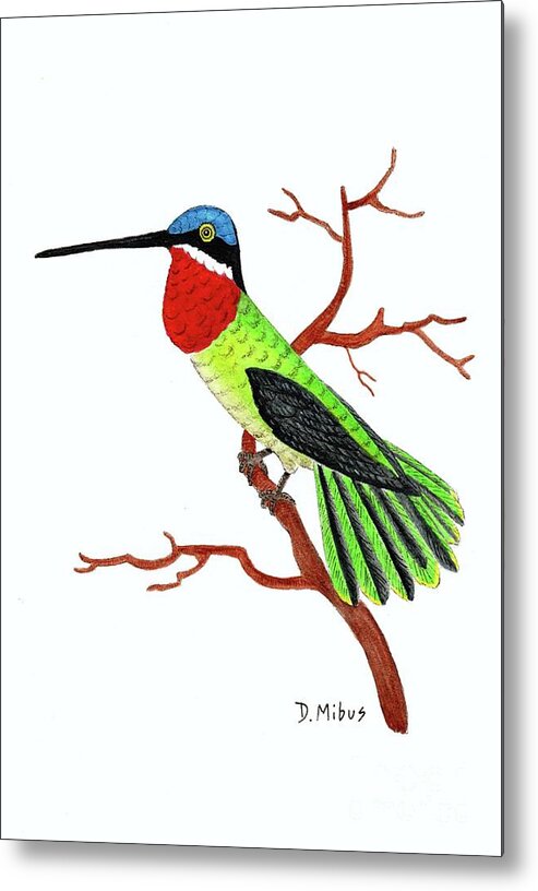 Hummingbird Metal Print featuring the painting Colorful Hummingbird Day 4 Challenge by Donna Mibus