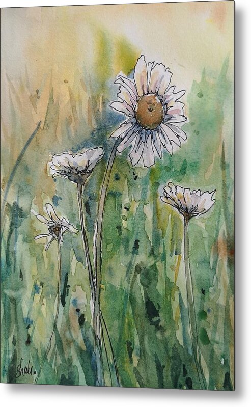 Floral Metal Print featuring the painting Daisies by Sheila Romard