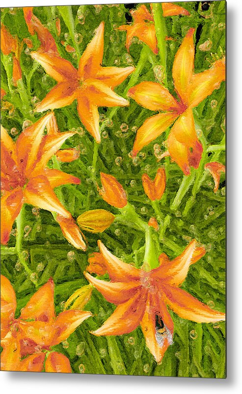Daylilies Metal Print featuring the painting Daylilies in the Rain by Peter J Sucy