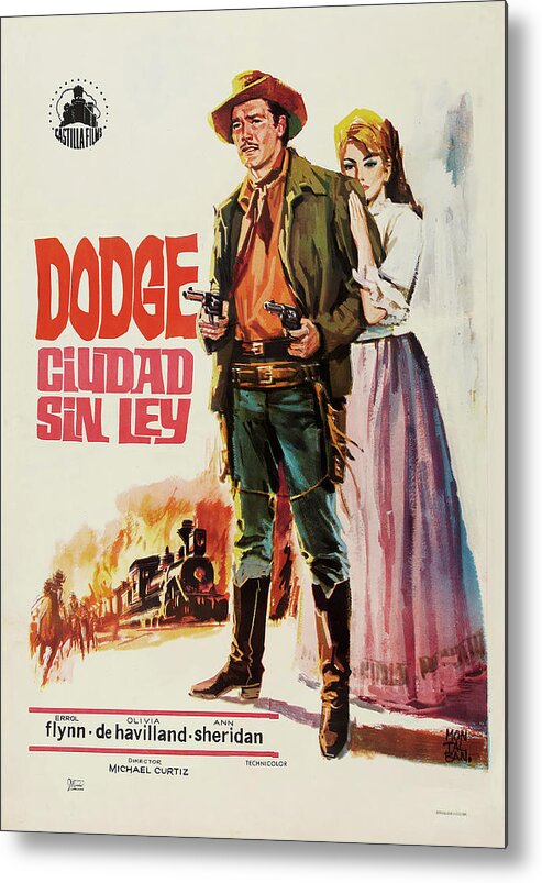 Synopsis Metal Print featuring the mixed media ''Dodge City'', 1939 - art by Jose Montalban by Movie World Posters