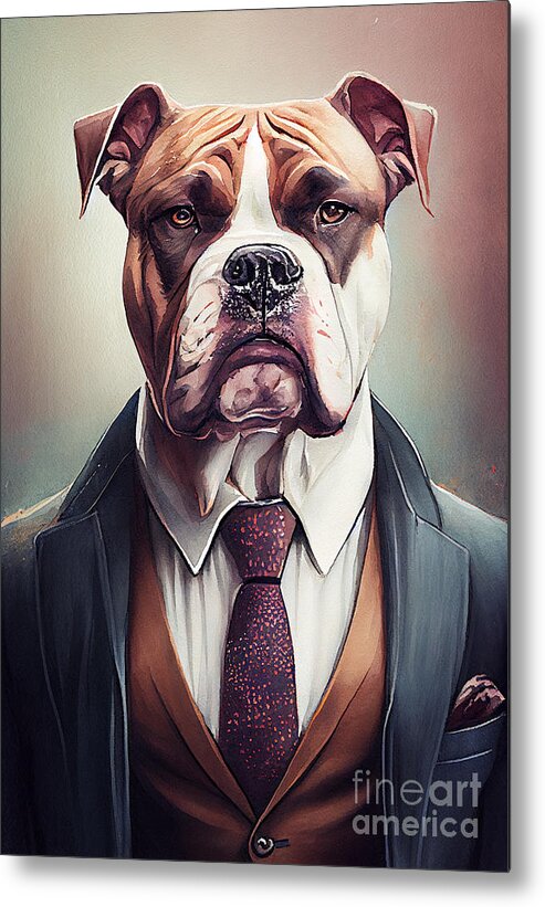 Dog Metal Print featuring the painting dog in Suit Watercolor Hipster Animal Retro Costume by Jeff Creation