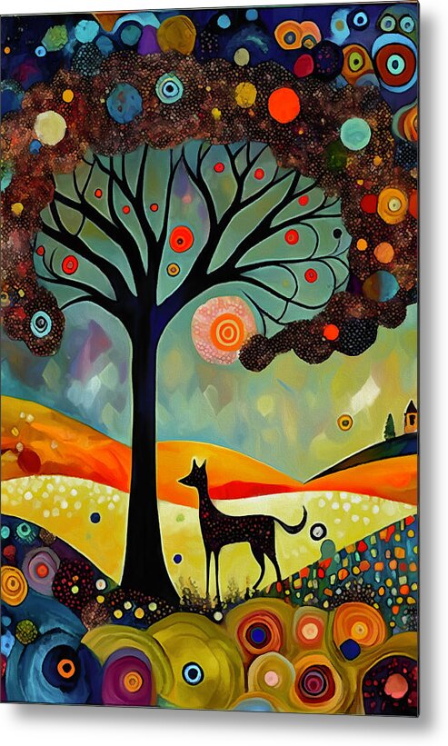 Dog Walks Metal Print featuring the mixed media Dog Walks with my Lurcher by Ann Leech