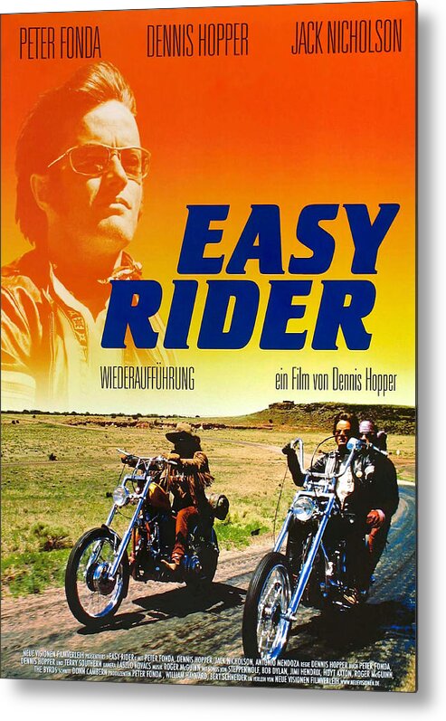 Movie Poster Metal Print featuring the mixed media ''Easy Rider'', with Peter Fonda and Dennis Hopper, 1969 by Movie World Posters