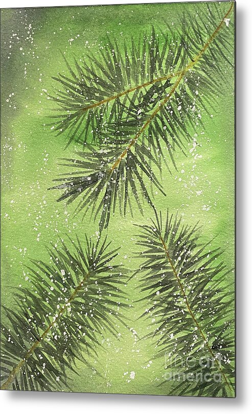Pine Metal Print featuring the painting Evergreen Trio by Lisa Neuman
