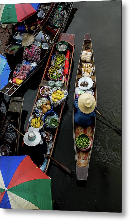 Floating Metal Print featuring the photograph Market Mornings - Floating Market, Thailand by Earth And Spirit