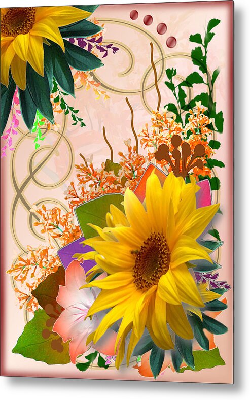 Autumn Metal Print featuring the digital art Floral Autumn Seasonal Card of November Colors by Delynn Addams