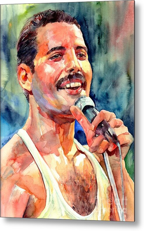 Freddie Mercury Metal Print featuring the painting Freddie Mercury Live Aid by Suzann Sines