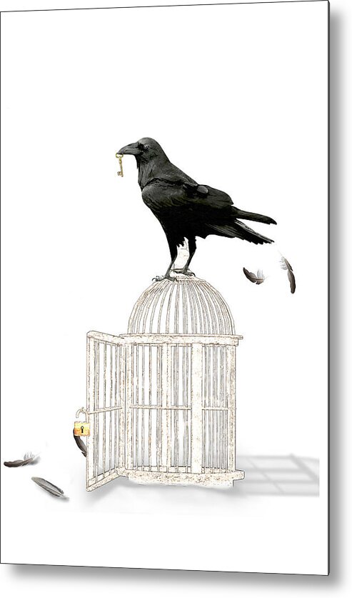 Crow Metal Print featuring the mixed media Free as a Bird by Moira Law
