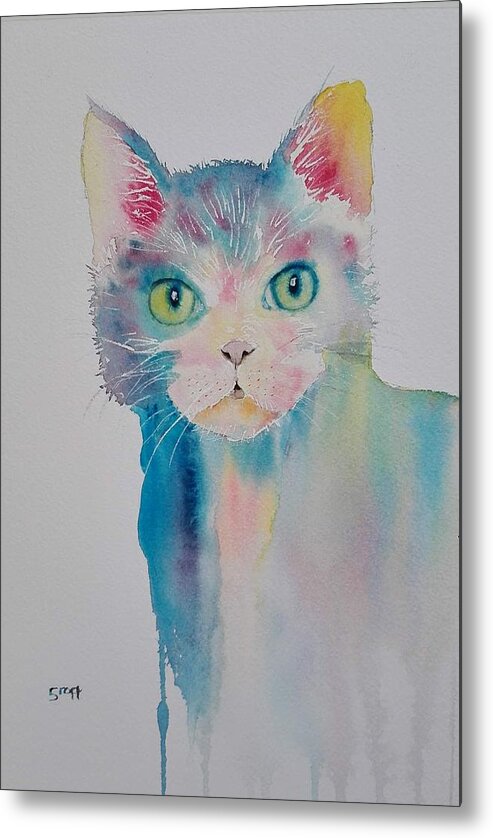 Kitten Metal Print featuring the painting Funky Kitten by Sandie Croft