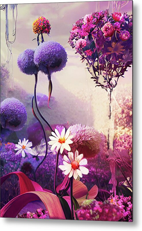 Stylized Flowers Metal Print featuring the digital art Futuristic Abstract by Grace Iradian