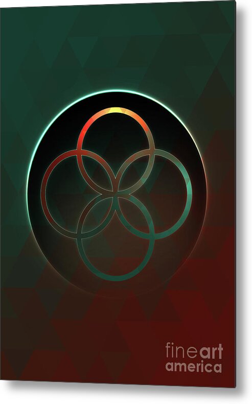 Neon Metal Print featuring the painting Geometric Glyph and Sigil Art Neon Glow on Soft Triangle Ombre n.0295 by Holy Rock Design