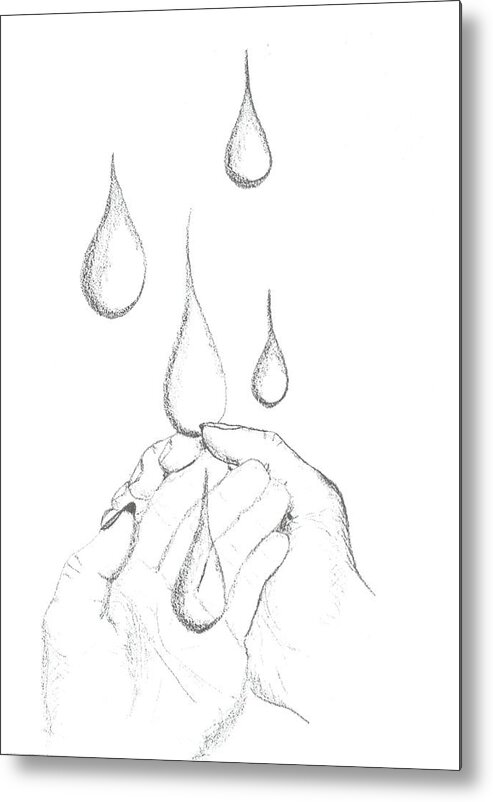 Hands Metal Print featuring the drawing God Understands - God Holds My Tears by Karen Nice-Webb