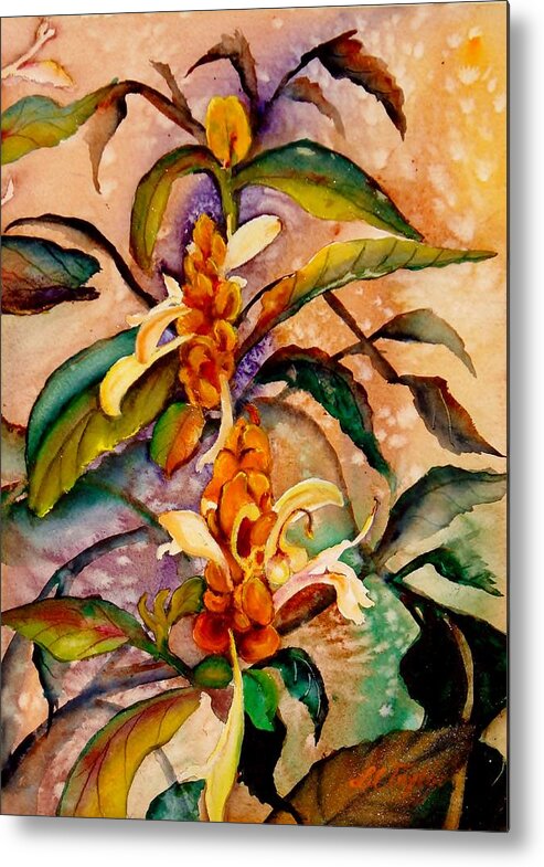 Shrimp Plant Painting Metal Print featuring the painting Goodbye to Summer by Lil Taylor