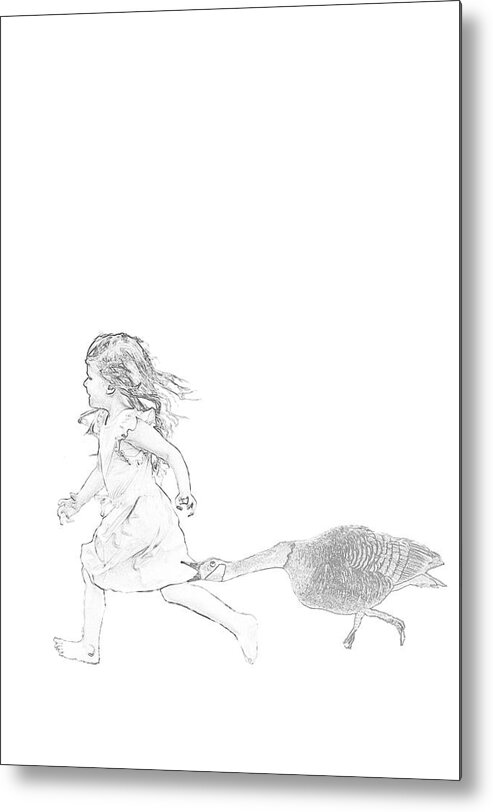 Girl Metal Print featuring the mixed media Goose Girl by Moira Law