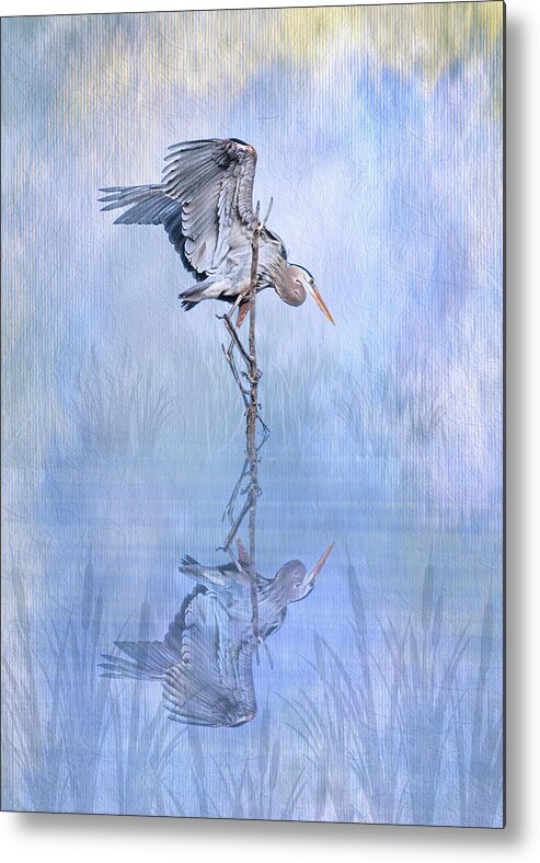 Great Blue Heron Metal Print featuring the photograph Great Blue Heron Texture Reflection - Vertical by Patti Deters