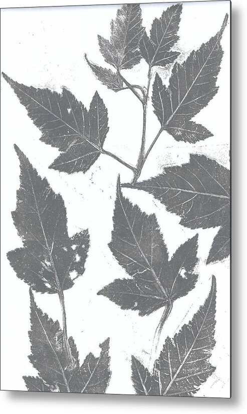 Leaves Metal Print featuring the painting Grey maple leaves by Ruth Kamenev