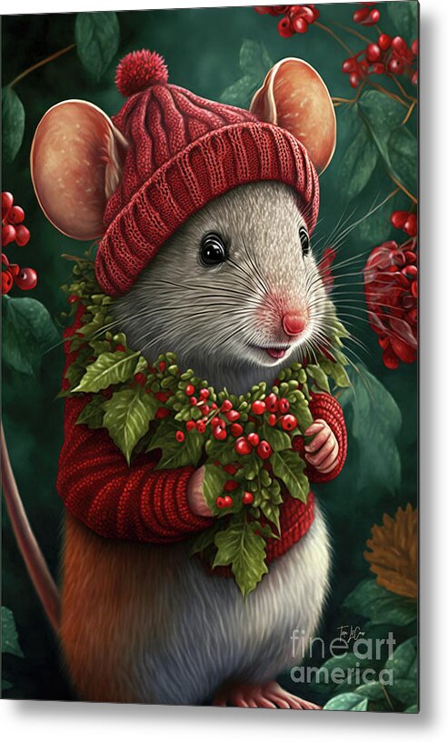 #faaadwordsbest Metal Print featuring the painting Happy Little Christmas Mouse by Tina LeCour