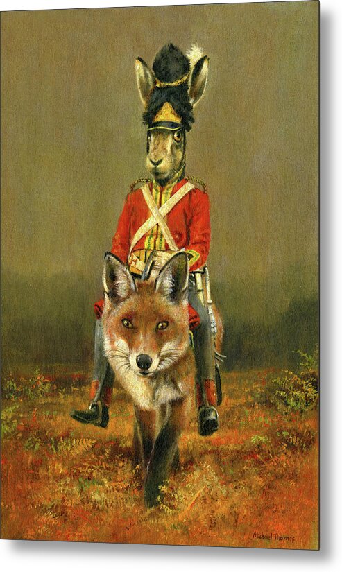 Hare Metal Print featuring the painting Hare And Fox Cavalry by Michael Thomas